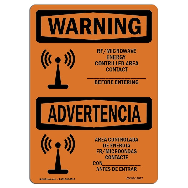 OSHA WARNING, Rf Microwave Energy Controlled Area Custom, 18in X 12in Aluminum, OS-WS-A-1218-L-12817